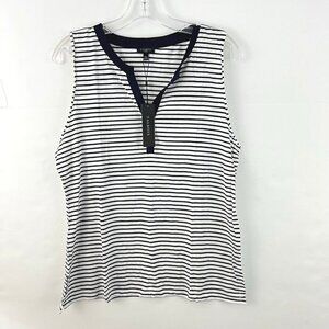 Talbots Womens Petites XL White Blue Stripped Sleeveless Tencel Blend NWT
